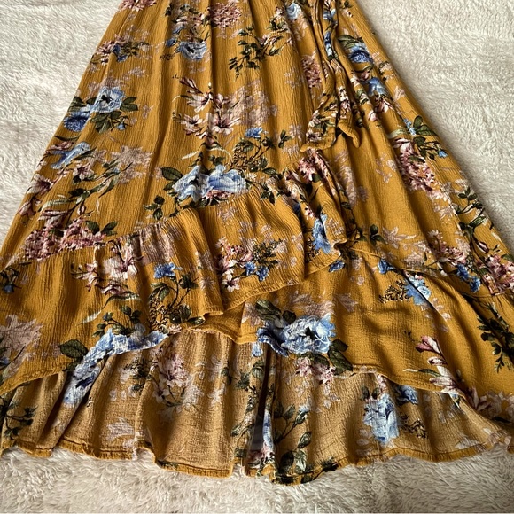 Band of Gypsies Dresses Band Of Gypsies Band Of Wrap Front Maxi Dress In Yellow Floral Print